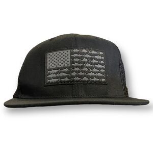 Columbia PFG Performance Fishing Gear Unisex Black Hat US Flag Flat Brim Cap S/M